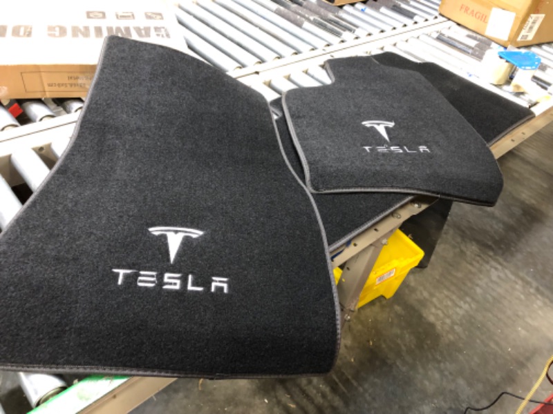 Photo 4 of Custom Fit for Tesla Model Y Car Floor Mats Original Factory Design All-Black Carpet Tesla Logo Embroidery Y-L/W
