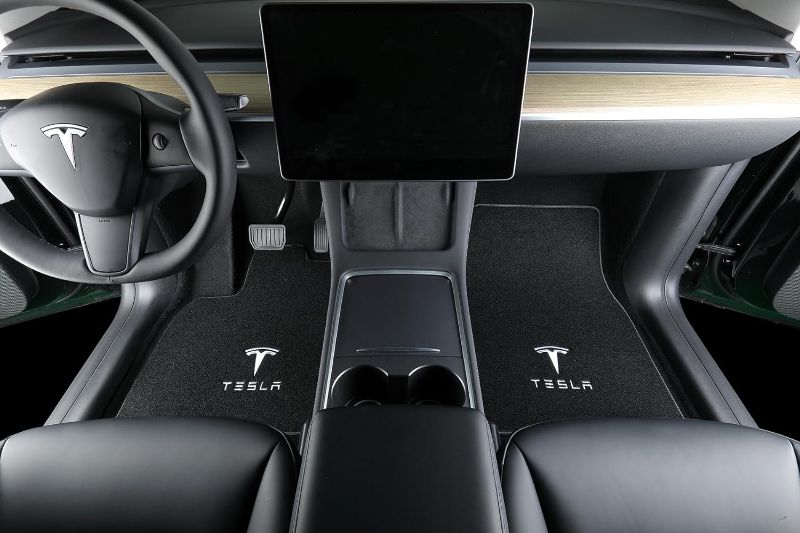 Photo 1 of Custom Fit for Tesla Model Y Car Floor Mats Original Factory Design All-Black Carpet Tesla Logo Embroidery Y-L/W
