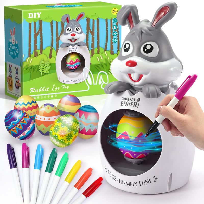 Photo 1 of Easter Gifts for Kids, Easter Egg Decorating Kit, DIY Egg Coloring Spinner with 8 Colorful Markers & 6 White Eggs, Bunny Easter Toys for Boys, Easter Basket Stuffers/Fillers for Girls, Toddlers
