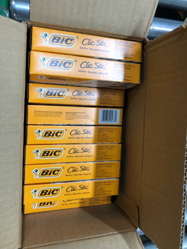 Photo 1 of BIC® Clic Stic® Retractable Pens, Medium Point, 1.0 mm, White Barrel, Black Ink, Pack Of 12