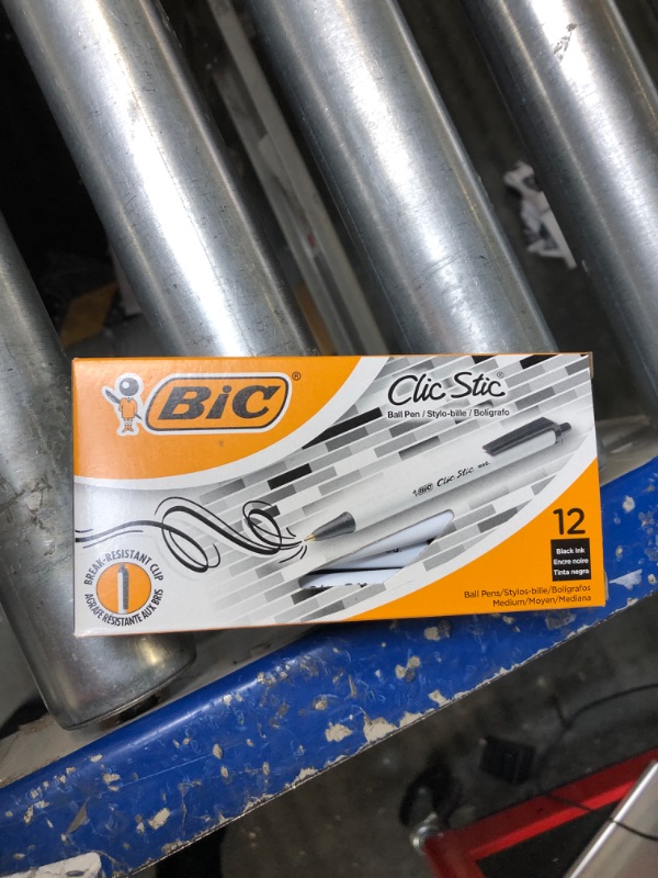 Photo 1 of BIC® Clic Stic® Retractable Pens, Medium Point, 1.0 mm, White Barrel, Black Ink, Pack Of 12