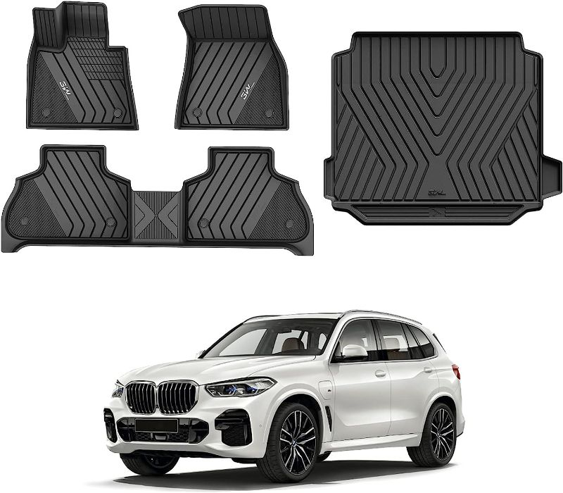 Photo 4 of 3W Floor Mats & Cargo Liner Custom Fit for BMW X5 2019-2024 TPE All-Weather Full Set Harmless Heavy Duty Floor Liner and Trunk Mat Accessories, Black (Only for 5 Passenger)