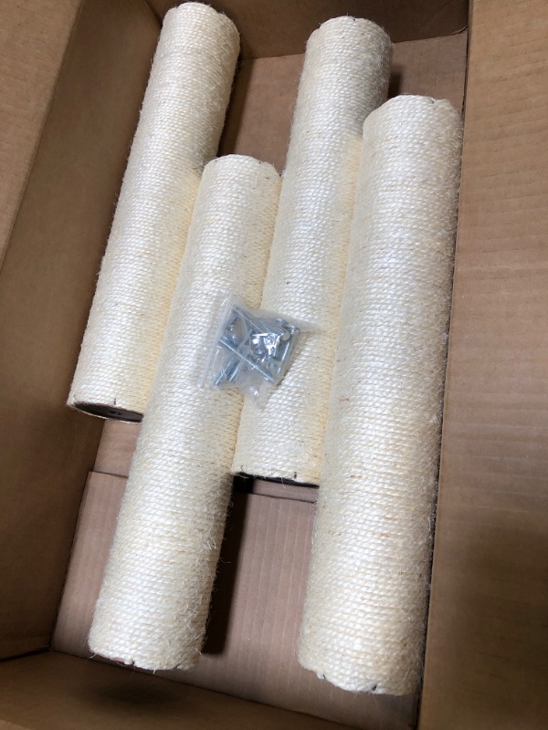 Photo 2 of 4 Pcs Cat?Scratching?Post?Replacement for Indoor 15.7 x 3.1 Inches?Cats?Tree?Replacement?Parts Natural Sisal Cat Scratch Posts Refill Pole Part with M8 Screws Spare Cat Furniture Accessories ?4 Pcs+White ?