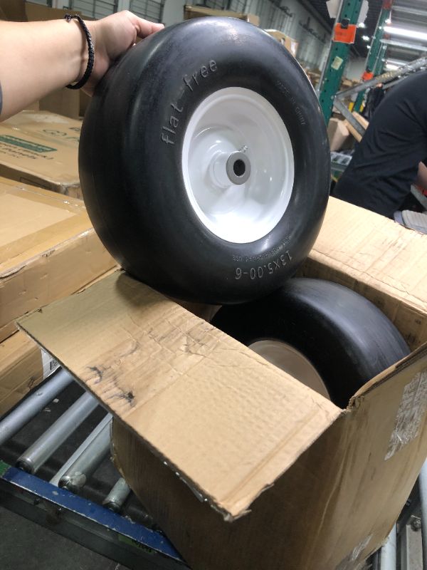 Photo 3 of ???? 13x5.00-6 Flat Free Tire and Wheel for Lawn Mowers & Zero Turn Mowers, with 3/4" & 5/8" Grease Bushing and 3.25"-5.9" Centered Hub,Solution for Commercial Grade Lawns, and Garden Turf