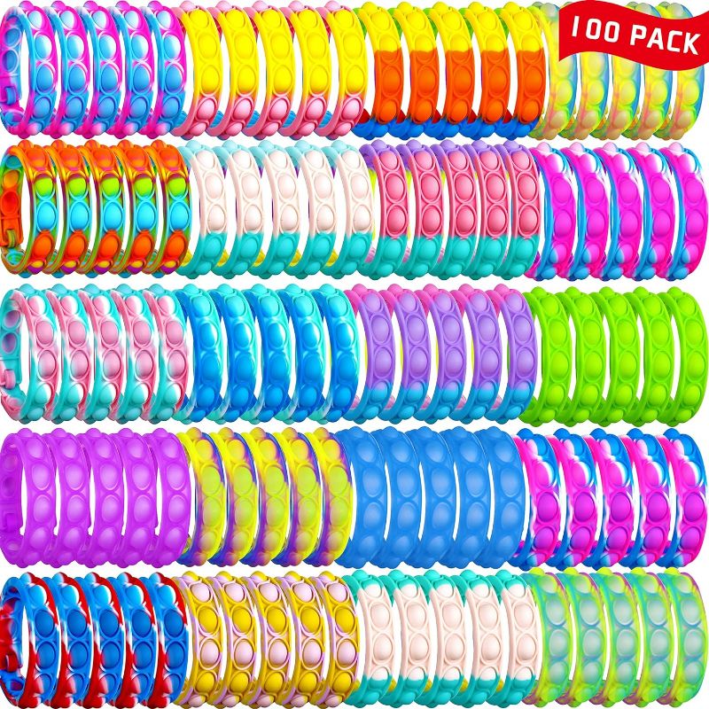 Photo 1 of 100PCS Push Pop Fidget Bracelets Toys, Fidget Popper Bracelet Pack, Durable and Adjustable, Multicolor Stress Relief Finger Press Bracelet 
