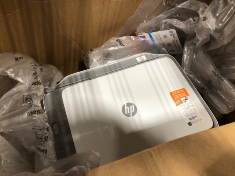 Photo 1 of HP DeskJet 2755e Wireless Color All-in-One Printer with bonus 6 months Instant Ink (26K67A), white