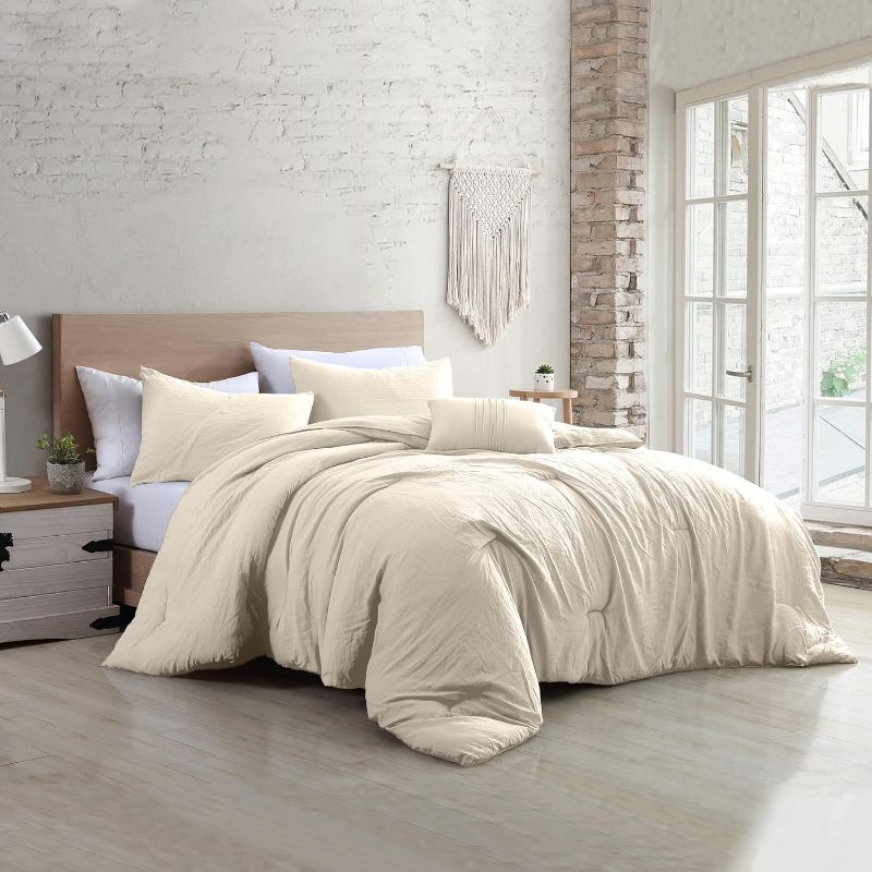 Photo 1 of Modern Threads - Down Alternative Brushed Microfiber - Elegant All Season Bedspread Set - Includes Comforter, Shams, & Decorative Pillow - Luxurious Bedding - Coconut Queen
