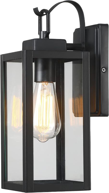 Photo 1 of 1-Light Matte Black Dusk to Dawn Sensor Hardwired Outdoor Lantern Wall Sconce, Exterior Wall Fixture
