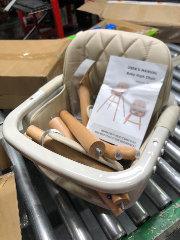 Photo 3 of 3-in-1 Convertible Wooden High Chair,Baby High Chair with Adjustable Legs & Dishwasher Safe Tray, Made of Sleek Hardwood & Premium Leatherette, Cream Color