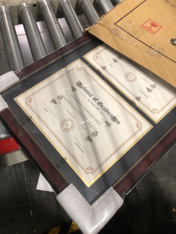 Photo 1 of GraduationMall Double Diploma Frame,Solid Wood & UV Protection Acrylic,Cherry Finish with Gold Trim,Black & Gold Mat Cherry With Gold Trim Double