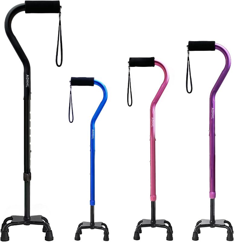 Photo 1 of AOHHL Quad Walking Cane Foldable Adjustable Portable Stick Men & Women and Seniors - Lightweight & Sturdy with 4-Pronged Base for Extra Stability Balance,Self Standing Gifts for mom Dad
