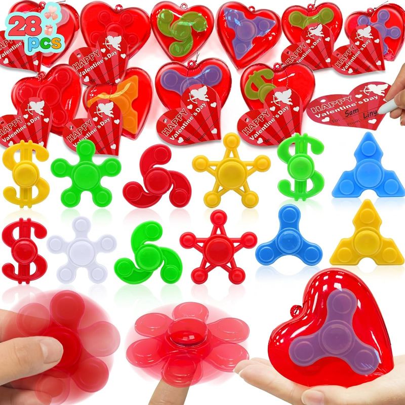 Photo 1 of  Filled Heart Boxes ] Valentines Day Gifts for Kids- 28 Pack Valentine Cards with Finger Fidget Spinning Stress Relief Toys for Boys Girls Classroom School Valentines Gift Exchange Prize Party Favors