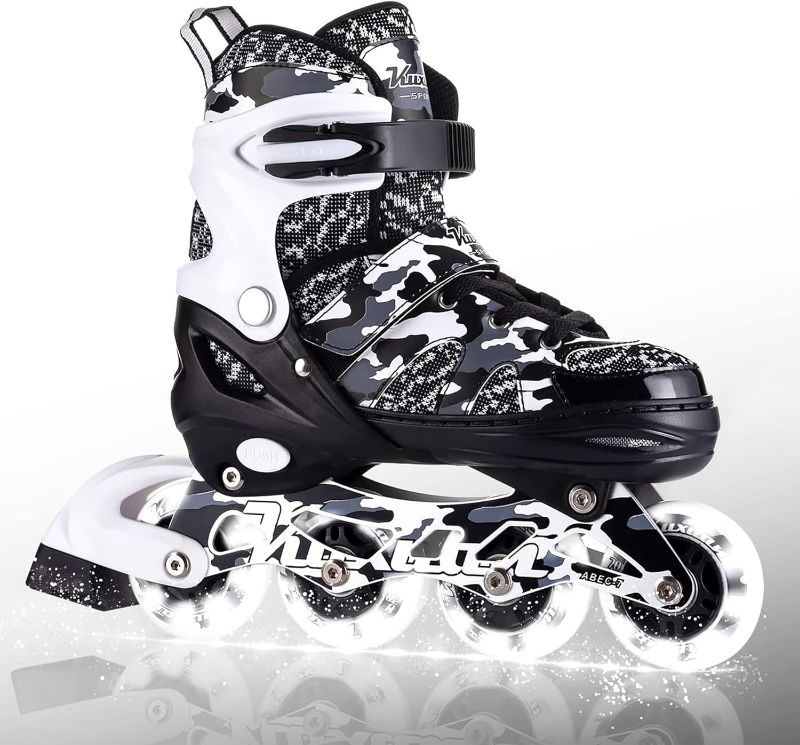 Photo 1 of Kuxuan Skates Adjustable Inline Skates for Kids and Youth with Full Light Up Wheels Camo Outdoor Fun Illuminating Skates for Girls and Boys Beginner
