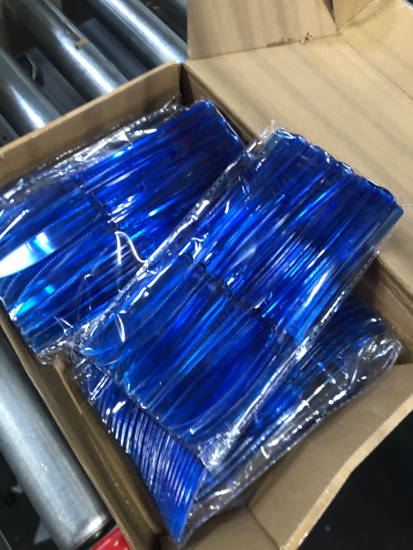 Photo 3 of 150 Pieces Disposable Cutlery Set Plastic Silverware Heavy Duty Utensil Sets 50 Forks 50 Knives 50 Spoons for Home Office School Party Picnics Restaurant Outdoor Events or Every Day Use (Blue)