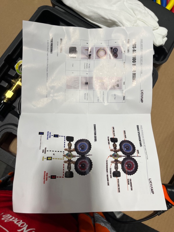 Photo 3 of Lichamp HVAC R410A Manifold Gauge Set AC R134A, Freon R22 R32 410A 134A Diagnostic Manifold Gauge with Hose Kit Air Conditioner Refrigerant Recharge Kit