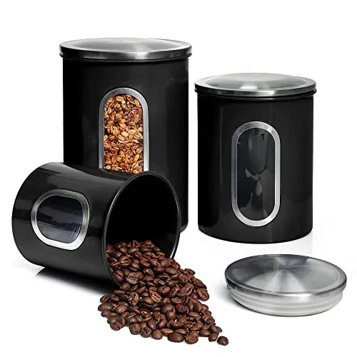 Photo 1 of 3 Piece Black Canisters Sets For The Kitchen Kitchen Jars With See Through Windo
