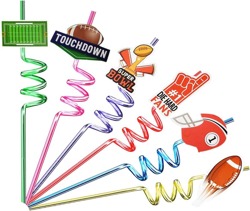 Photo 1 of 24 Football Theme Reusable Drinking Straws 6 Designs Perfect for Rugby Theme Birthday Party Supplies Party Favors with 2 Cleaning Brushes
