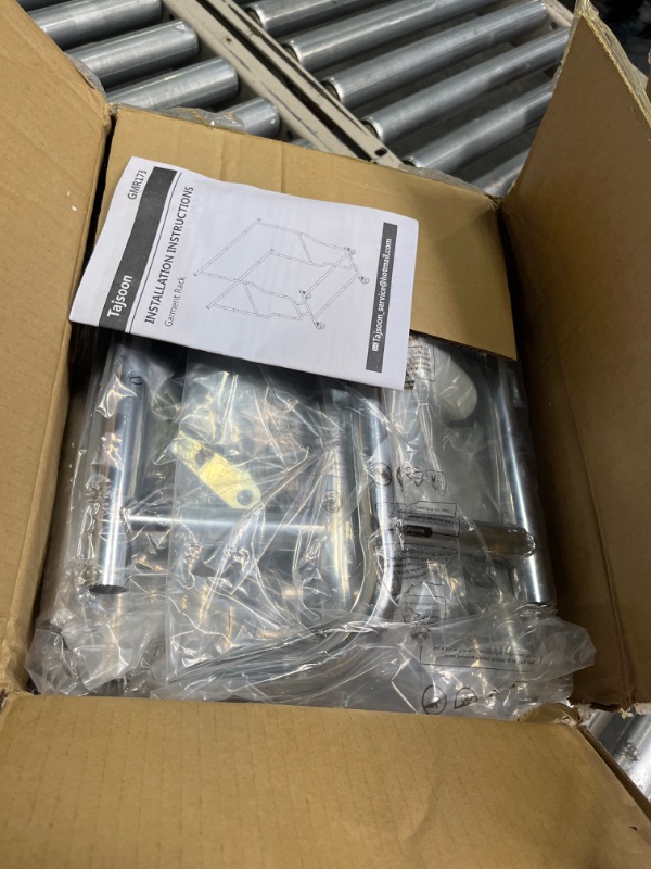 Photo 1 of Tajsoon Clothes Rack Heavy Duty Rolling Garment Rack with Wheels and Extendable Double Rods, Collapsible Clothing Racks For Hanging Clothes, Adjustable Commercial Clothes Rack with Shelf, Chrome Double Rod Commercial