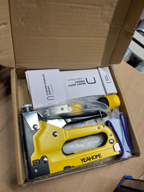 Photo 1 of Upholstery Staple Gun Heavy Duty, 4 in 1 Stapler Gun with 6000 Staples, Remover, Gloves, Manual Brad Nailer Power Adjustment Stapler Gun for Wood, Upholstery, Carpentry, Decoration DIY Staple Gun