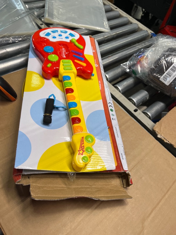 Photo 2 of Dimple Kids Handheld Musical Electronic Toy Guitar for Children Plays Music, Rock, Drum & Electric Sounds Best Toy & Gift for Girls & Boys (Red) (Single)