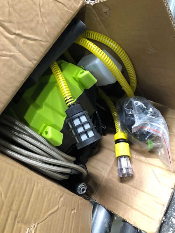 Photo 3 of ***MISSING TALL HANDLE PART*** 

Electric High Pressure Washer - Apiuek Portable Washer with 23 FT Water Outlet & 6.6 FT Inlet Hose, Upgraded Foam Cannon, 4 Nozzle Set, Cleans Patios/Cars/Fences/Windows, 3800PSI 2.4GPM Green