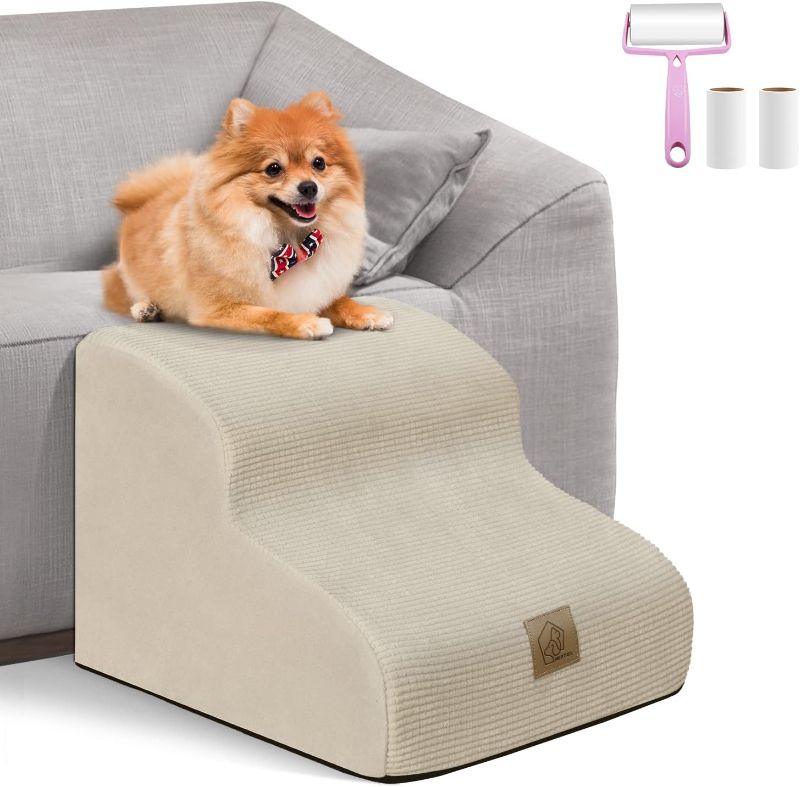 Photo 1 of 2-Tiers Foam Pet Stairs for Dogs &Cats, Dog Stairs Ladder for Small Short Leg Dogs, Dog Steps Ramp for Couch Sofa Bed, Nonslip Bottom &Washable Fabric Cover, Lint Roller with 2 Refills, Beige
***No lint roller*** 