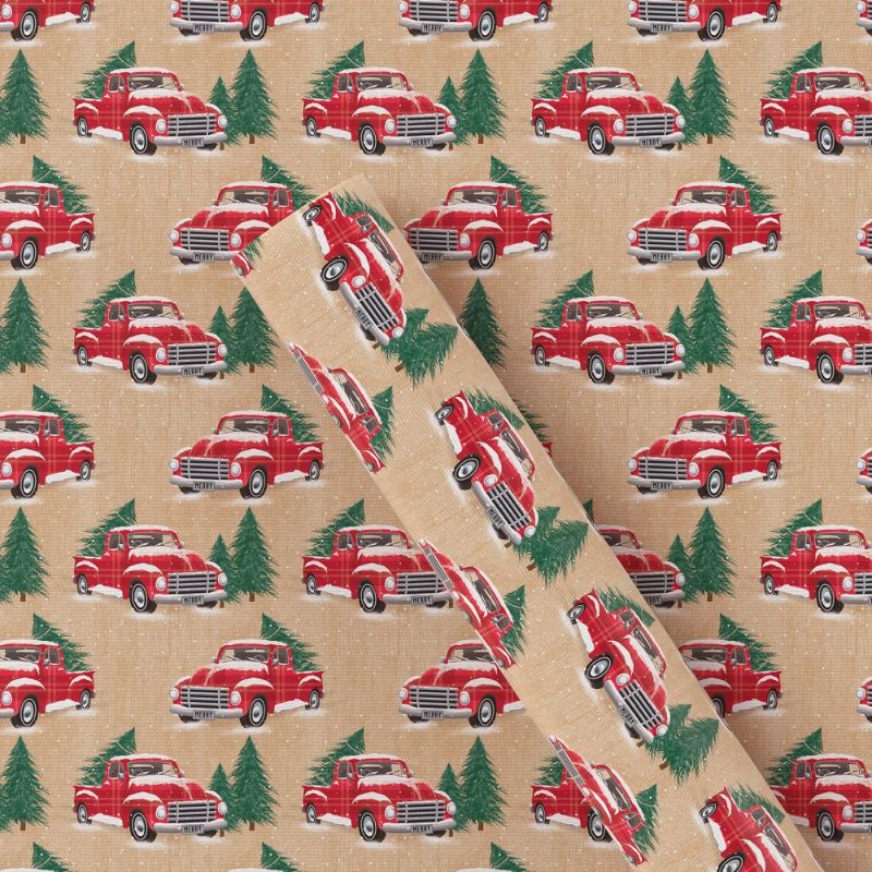 Photo 1 of 20 Sq Ft Vintage Truck Christmas Gift Wrap Brown - Wondershop™
