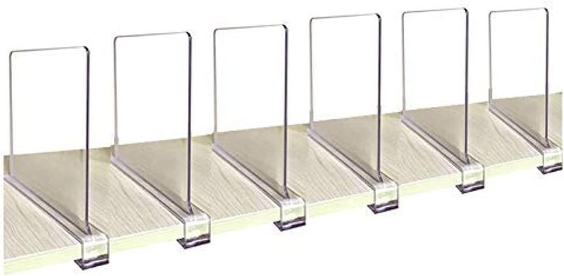 Photo 1 of CY craft Acrylic Shelf Divider, Wood Shelf Dividers,Clear Closet Shelf Separators Clothing Organizer Perfect for Bedroom Shelving Organization and Kitchen Cabinet Shelf Storage,6 PCS
