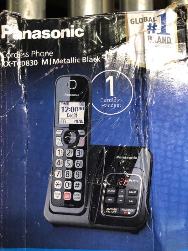 Photo 1 of Panasonic Cordless Phone with Call Block and Answering Machine, Expandable System with 1 Handset - KX-TGD830M (Metallic Black)