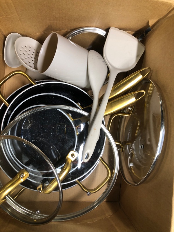 Photo 3 of ***HEAVYLY USED POTS, NEED CLEANING***Ceramic Pots and Pans Set - Kitchen Cookware Sets Nontsick Non Toxic Cookware Set With Dutch Oven, Frying Pan, Saucepan, Sauté Pan, Cooking Utensils Set, Gold Pots and Pans for Cooking Set Gifts 16 PCS Ceramic Cookwar