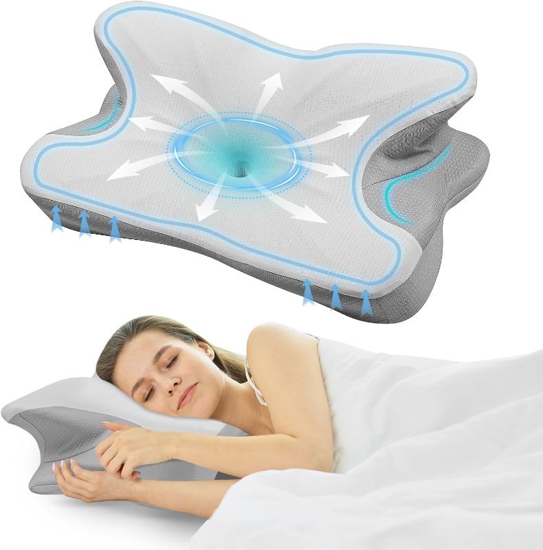 Photo 1 of ***2 PCs Memory Foam Pillows for Neck Pain Relief,Ergonomic Orthopedic Neck Support Bed Pillow for Sleeping,Hollow Design Odorless Cervical Pillow with Pillowcase for Side Stomach Sleepers (White)**ONE IN BOX, ONE NO BOX***