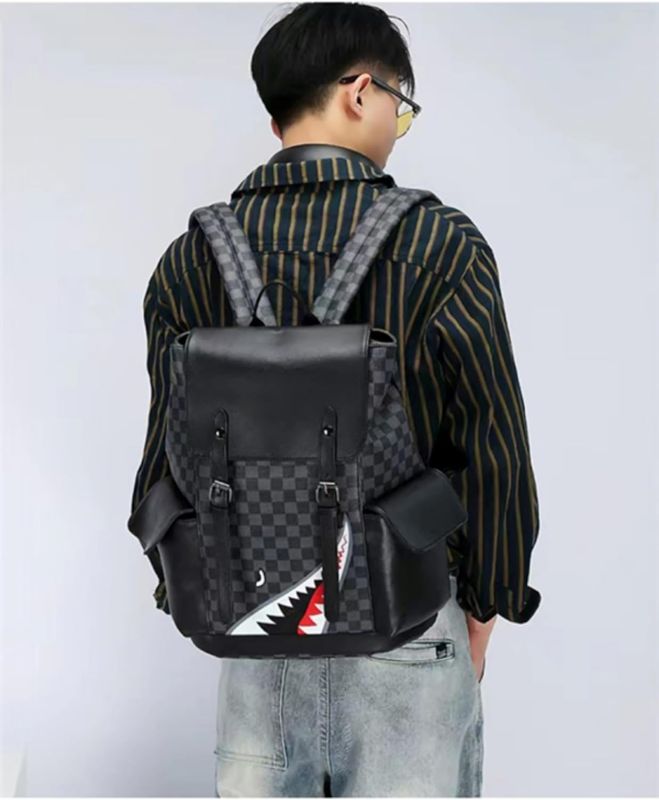 Photo 1 of Fashion PU Leather Backpack college schoolbag Laptop Bag Leisure business travel Multifunctional backpack (Style3,ONE SIZE)