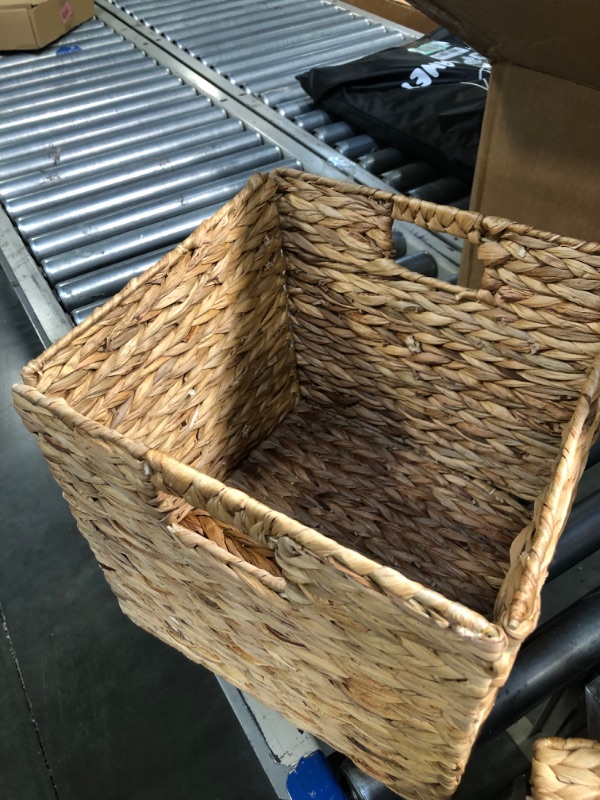 Photo 1 of 12x12in Water Hyacinth Storage Baskets, Woven Baskets for Shelving, Square Wicker Baskets for Bedroom, Living Room, Nursery (Natural 4 Packs)