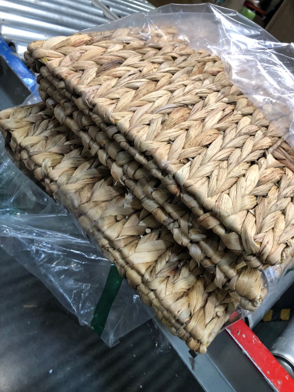 Photo 1 of 12x12in Water Hyacinth Storage Baskets, Woven Baskets for Shelving, Square Wicker Baskets for Bedroom, Living Room, Nursery (Natural 4 Packs)