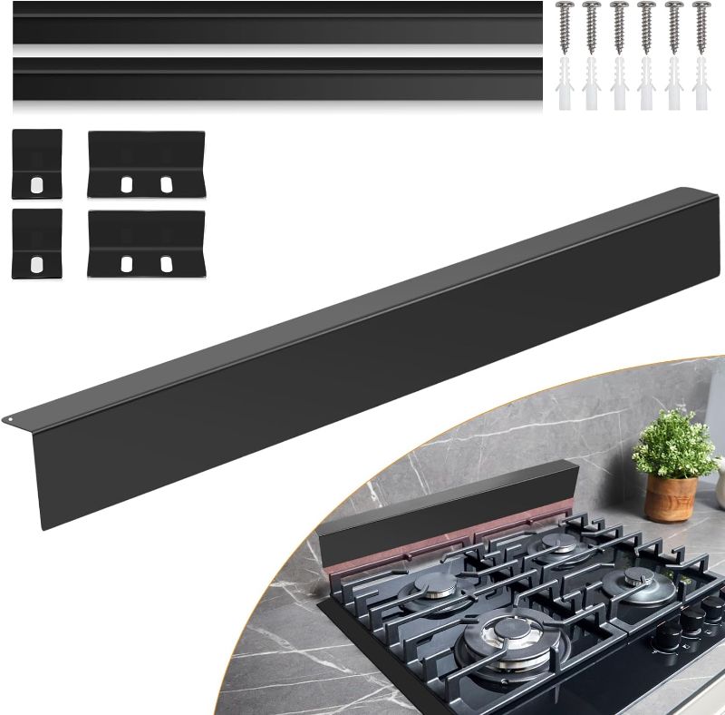 Photo 1 of 30" Slide-in Range Rear Filler Kit,Stove Gap Filler Strip, Stainless Steel Backsplash for Stove, Stove Trim Kit with Most Brands Between Stove and Backsplash(Black) With 2 PCS Stove Gap Covers