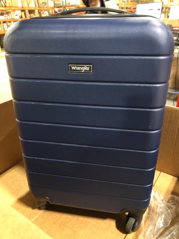 Photo 3 of Wrangler Smart Luggage Set with Cup Holder and USB Port, Navy Blue, 20-Inch Carry-On 20-Inch Carry-On Navy Blue