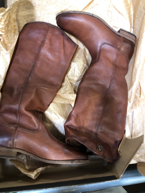 Photo 3 of Frye Melissa Button 2 Equestrian-Inspired Tall Boots for Women Made from Hard-Wearing Vintage Leather with Antique Metal Hardware and Leather Outsole – 15 ½” Shaft Height 8.5 Cognac Extended Calf