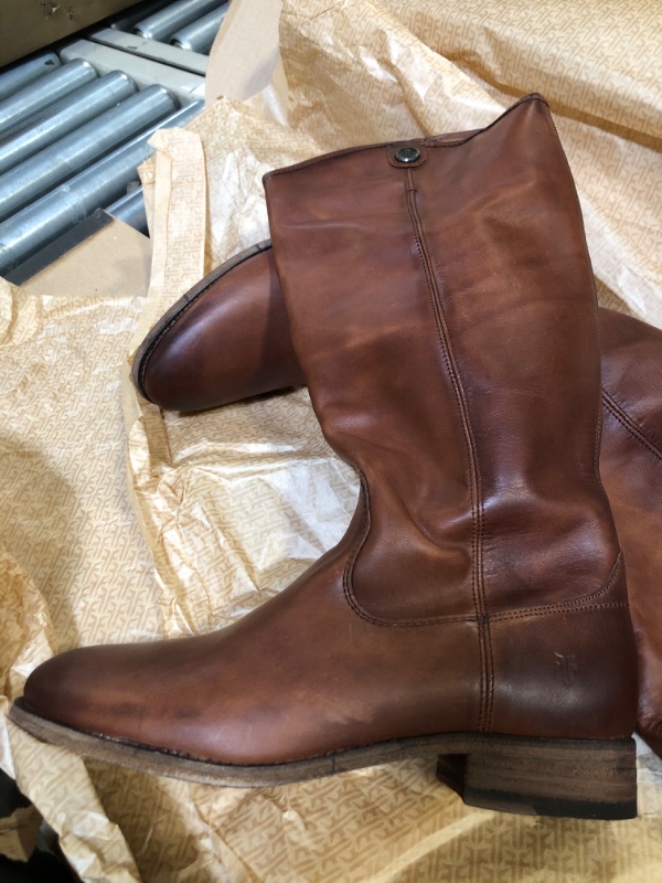 Photo 4 of Frye Melissa Button 2 Equestrian-Inspired Tall Boots for Women Made from Hard-Wearing Vintage Leather with Antique Metal Hardware and Leather Outsole – 15 ½” Shaft Height 8.5 Cognac Extended Calf