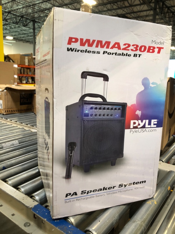 Photo 4 of ***FOR PARTS ONLY*** 
Pyle Wireless Portable PA System-400W Bluetooth Compatible Rechargeable Battery Powered Outdoor Sound Stereo Speaker Microphone Set w/Handle, Wheels-1/4 to AUX, RCA Cable (PWMA230BT)