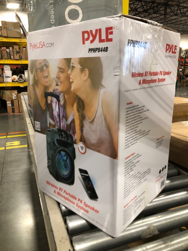 Photo 2 of ***SEALED BOX***Pyle 400W Portable Bluetooth PA Loudspeaker - 8” Subwoofer System, 4 Ohm/55-20kHz, USB/MP3/FM Radio/ ¼ Mic Inputs, Multi-Color LED Lights, Built-in Rechargeable Battery w/ Remote Control -PPHP844B