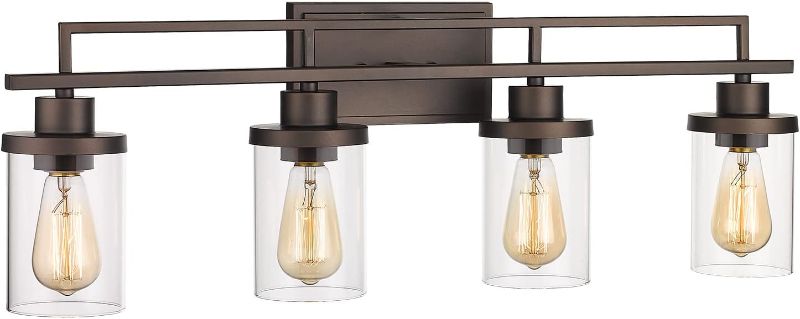Photo 1 of (***SEALED BOX***Emliviar 4-Light Vintage Vanity Light - Farmhouse Bathroom Wall Light Fixtures, Oil Rubbed Bronze Finish with Clear Glass, YCE238B-4W ORB