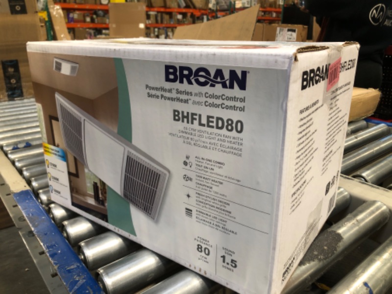 Photo 2 of ***SEALED BOX***Broan-NuTone BHFLED80 PowerHeat Bathroom Exhaust Fan, Heater, and LED Light Combination, 80 CFM LED 80 CFM Fan and Heater