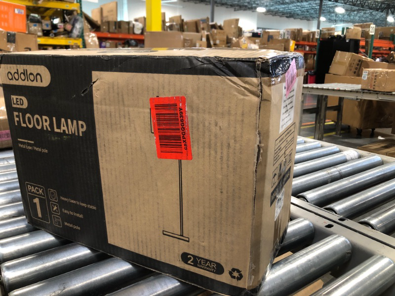 Photo 2 of ***SEALED BOX***addlon LED Floor Lamp, with Hanging Glass Lamp Shade and 2 Distinctive LED Bulbs for Bedroom and Living Room, Modern Standing Industrial Lamp Tall Pole Lamp for Office, Matte Black