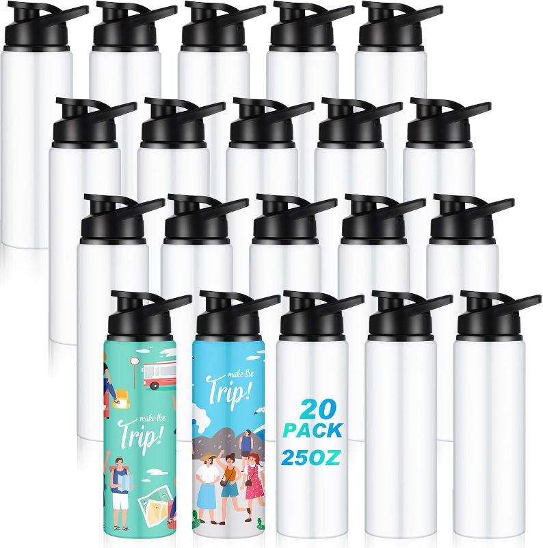 Photo 1 of ***2 missing***Gejoy 20 Pcs Sublimation Aluminum Water Bottle Reusable Portable Leak Proof Bike Bottles with Lid Metal Lightweight Sports Water Bottle Blanks for Travel Camping Hiking Gym Fishing (25 oz)