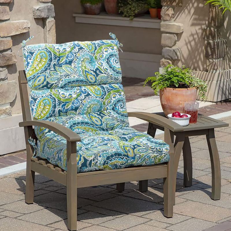 Photo 1 of  Indoor Outdoor Tufted High Back Chair Cushion Set of 2, Waterproof All-Weather Deep Seating Rocking Chair Patio Garden Chaise Lounge Sun Lounger Chair Cushions(Botanical Blue Green)