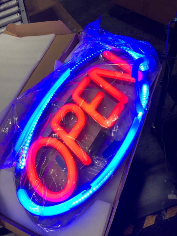 Photo 3 of **Damaged**LED Business Neon Open Sign - Bright Display Store Sign,24 x 12 inch Larger Size Inksilvereye (Red/Blue)
