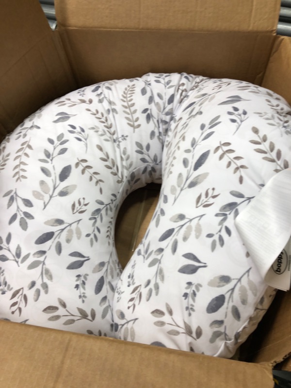 Photo 1 of Boppy Nursing Pillow Original Support, Gray Taupe Leaves, Ergonomic Nursing Essentials for Bottle and Breastfeeding, Firm Fiber Fill, with Removable Nursing Pillow Cover, Machine Washable
