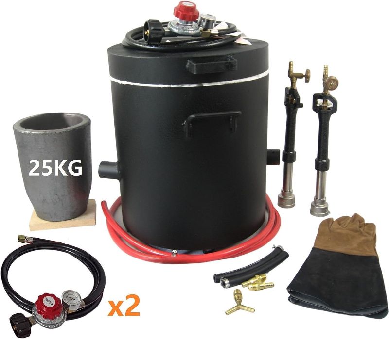 Photo 1 of 25KG(55LBs) Large Propane Smelting Furnace Kit with Crucible 25KG, Double Forge Burners and Dual Regulators, Foundry Casting Kiln Furnace for Melting Metal Recycle Gold Copper Aluminum
