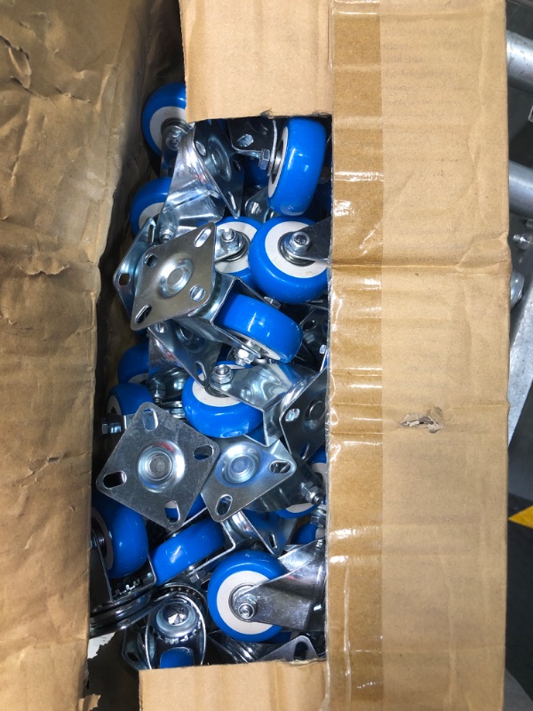 Photo 2 of FactorDuty 50 Pack Caster Swivel Plate On Blue Polyurethane Wheels (2" no brake) 50 Pack - 2" no brake