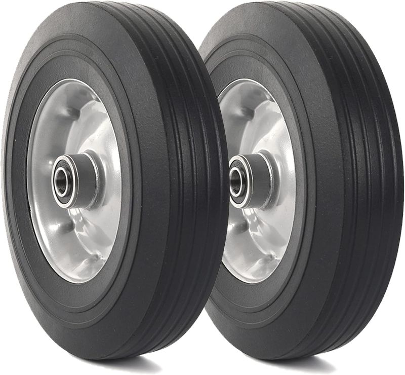 Photo 1 of (2-Pack) AR-PRO 10''x2.5'' Flat Free Solid Rubber Replacement Tires - Flat-Free Tires for Hand Trucks and Wheelbarrows with 10” Tires with 5/8" Axles